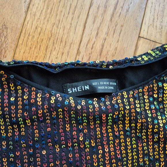 ICON Drop Shoulder Sequin Mesh Crop Blouse L Holiday Outfit - Picture 3 of 16